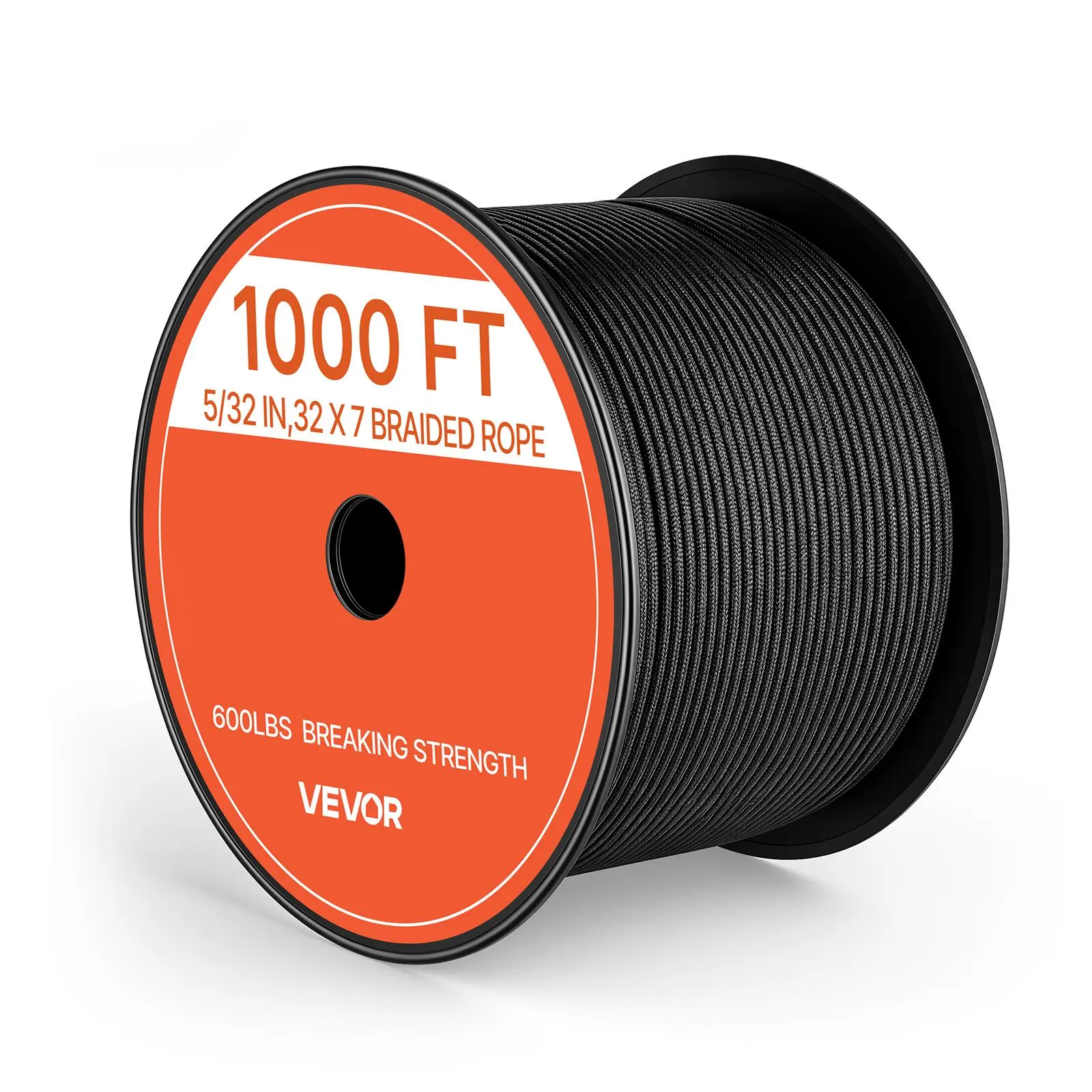 VEVOR Paracord Ropes, 5/32 in x 1000 ft Nylon Parachute Cord, 550 Tactical Survival Cord, 7-Strand Heavy Duty Utility Rope, 600 lbs High Breaking Strength, for Outdoor Camping & Bracelets, Black