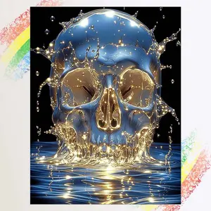 1pcs 5D DIY Handcraft Diamond Painting Set, 5D Diamond Art Set, DIY Decorations, Water Gold Skull Diamond Painting Set Full Drill DIY, Mosaic, Diamond Art, DIY Art Home Decoration, Suitable for Halloween and Christmas, Diamond Painting Kit