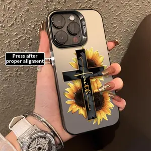 Sunflower Cross Pattern Acrylic TPU mobile phone case for iPhone 17AIR 16ProMax 15 14 13 12 11 Plus cases camera full protector fashion high quality design fingerprint resistant gift anti drop durable