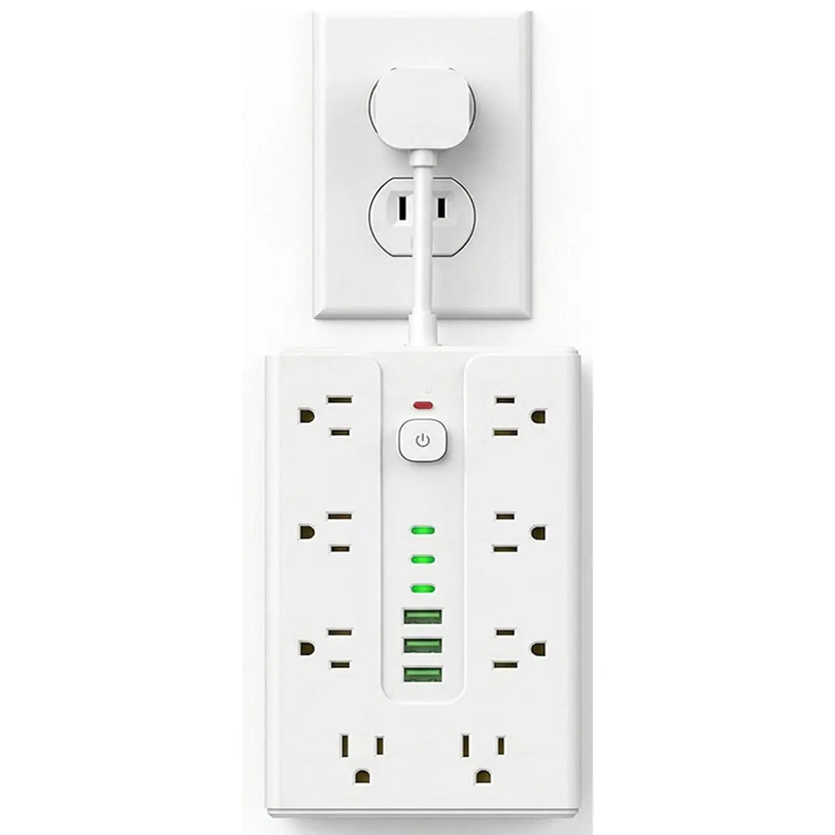 22-in-1 Surge Protector Power Cord - 16 Universal Sockets, 6 USB Ports (3 USB-C), 1-Key Switch, Short Wire Saves Desk Space, Multi-Outlet Mode Sockets, 110-125V Mountable for Home, Office