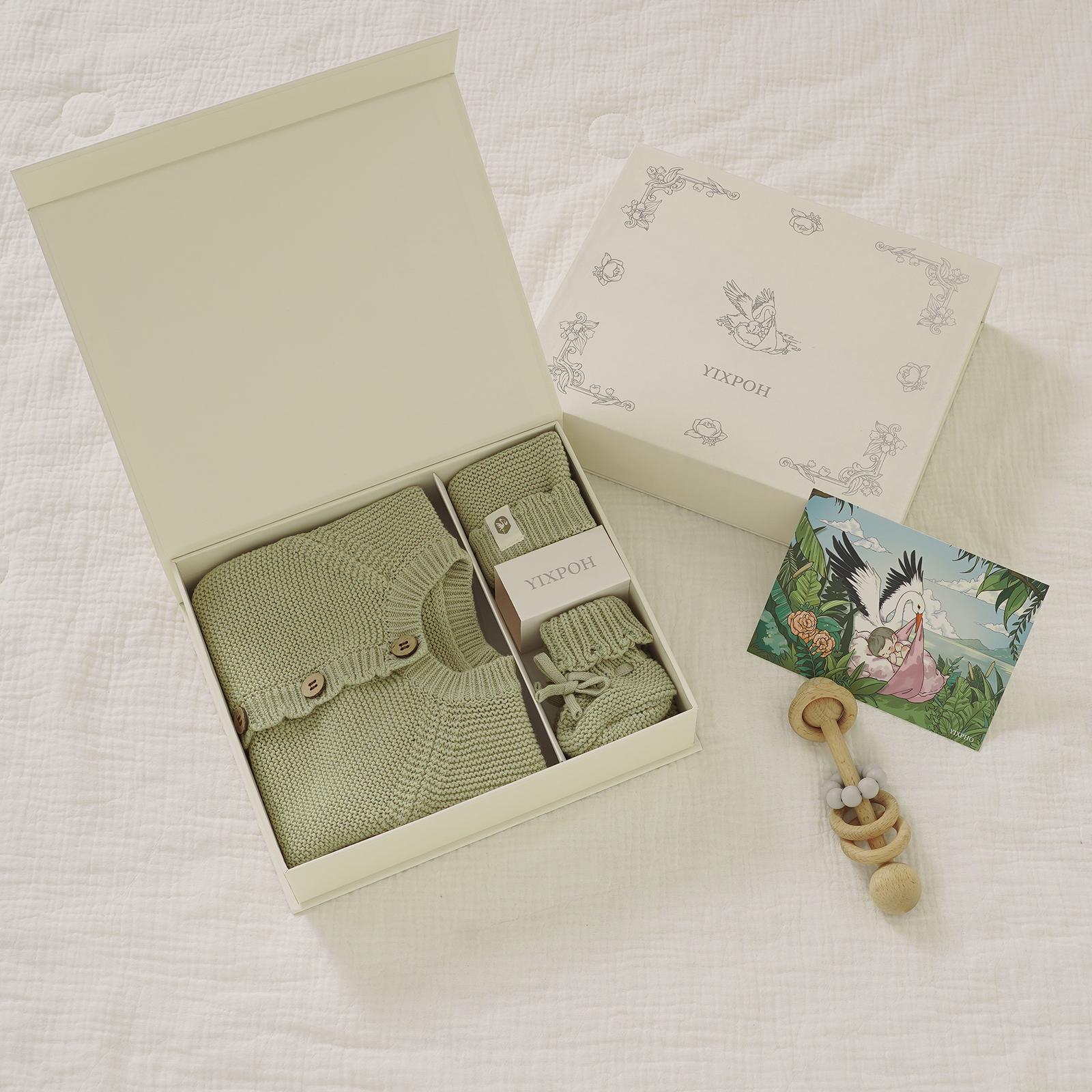 Organic Cotton Baby Sweater Knit Romper Hat Booties 3 Piece Newborn Infant Set LongSleeve Cute Outfit Boy Girls Clothe