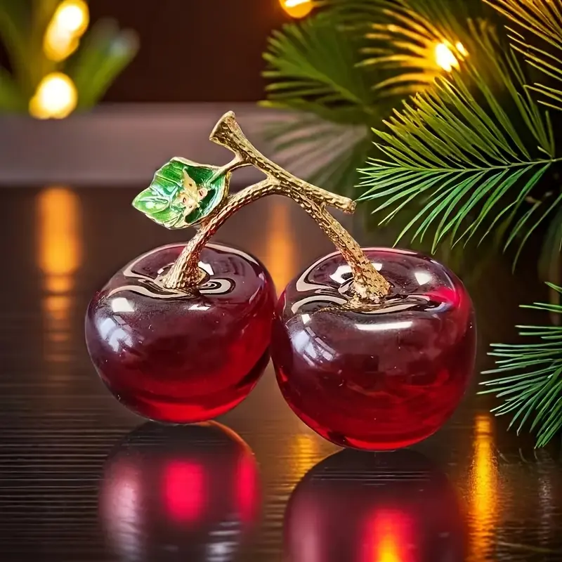 Cherry crystal model ornament, crystal glass cherry statue suitable for home decoration in living rooms and bedrooms