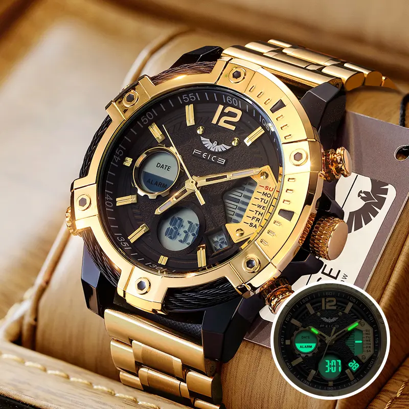 FEICE Genuine Luxury Men's Large Round Quartz Wristwatch Set - 2026 New Modern Retro Multifunctional Luminous << 30M Waterproof Durable with Cowhide, Steel Belt, Buckle for Daily/Formal Occasions (Business Fashion, Casual Analog)