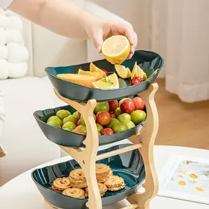 Multicolor Fruit Basket Set, 3-Tier Dessert Stand with Bamboo Rack, Display Stand, Plastic Fruit Bowl, Small Cake Holder, Cookie Plate, Candy Buffet, Dessert Table Stand