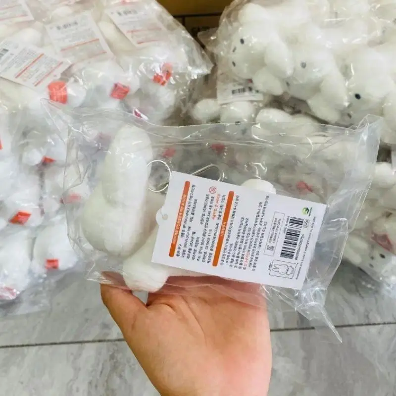 Kawaii Miffy White Rabbit Synthetic Fabric Portable Cuddly Handheld Plush Doll - Unisex Adults' Plush Backpack Charm, Keychain, Dopamine Anime Couple Accessory, Cute Plushies