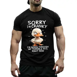 Funny Vintage 70s Cranky Duck Graphic Tee - Relatable "Sorry I'm Cranky / Going Through My Terrible 70s" Humor Design - Soft Stretchy Crew Neck Unisex T-Shirt