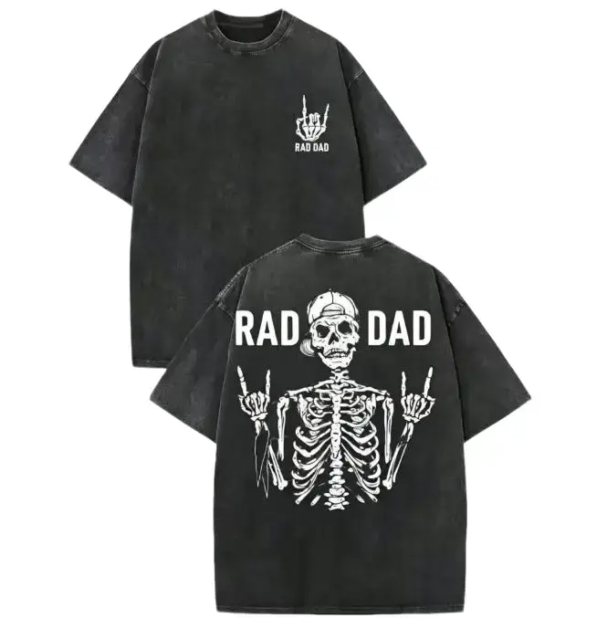 Tees Men Washed Cotton T-Shirt Vintage Street Double-Sided Printed Rad Dad Graphic T-Shirt Men'S T-Shirt Old Summer Clothing Drop Shoulder Sleeve Round Neck Top Short Sleeve summerwins,summerwins