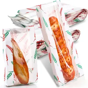 100 count  Bread Bags Bulk with Window for Homemade, 18 x 6.5 x 2 Inch Long Paper Bags for  Bread for Bakery Storage Brown  Loaf Biscuits Packaging (White Red Green)