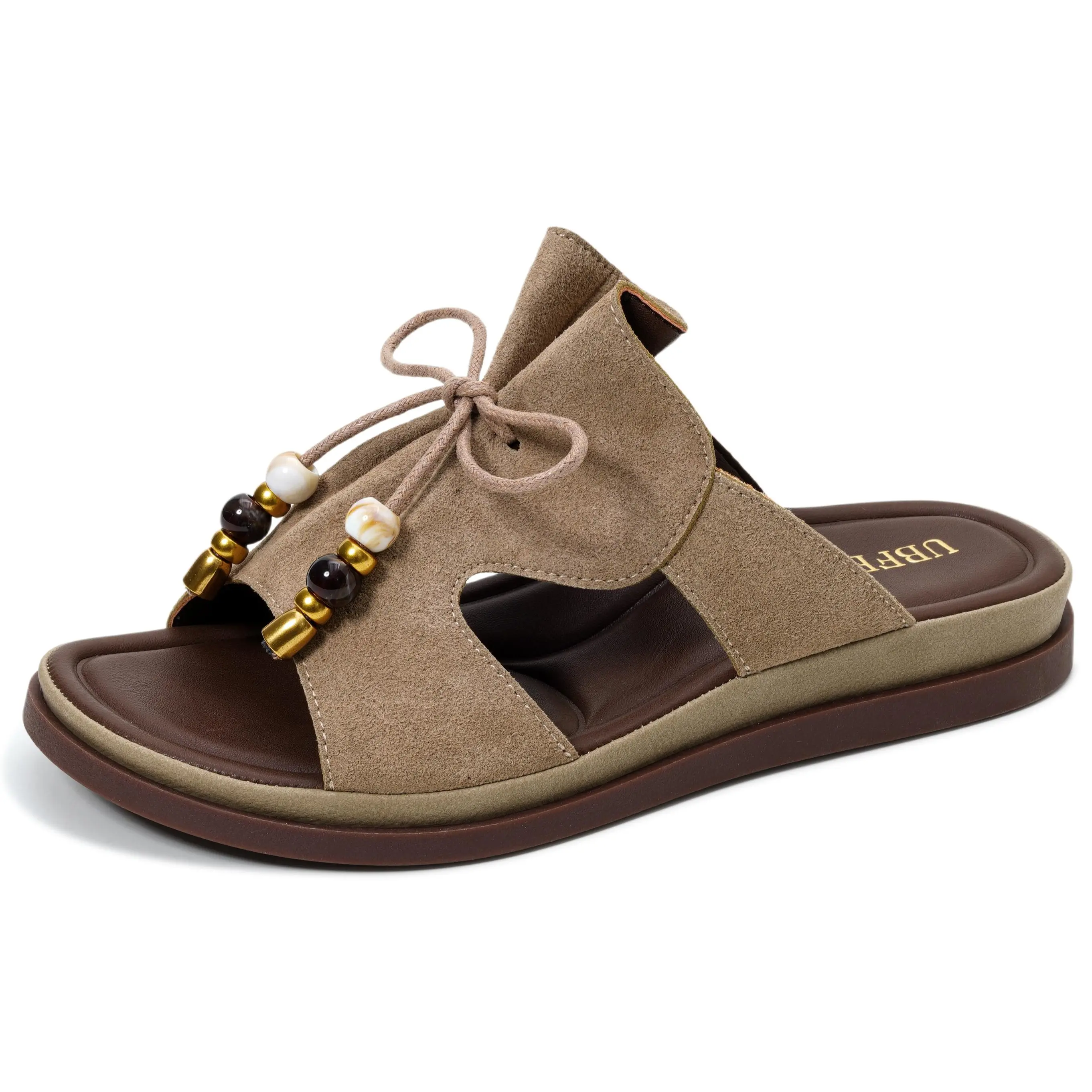 UBFEN Women's Breathable Leather Platform Sandals - Footwear with Beaded Tassels, Adjustable Straps for Comfortable Summer Wear