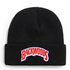 S&T BACKWOODS Unisex Winter Hat - Warm and Soft 100% Acrylic Knitted Wool Hat with Pleated Elastic Band, Red Letters and Pipe Decoration, Unisex Casual Style, Cold-Proof Earflaps, Durable and Comfortable, Suitable for Outdoor Activities and Casual Wear
