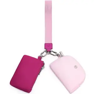 Mini Zip Around Wristlet Wallet for Women Detachable Dual Pouch Wristlet Portable  Pocket  Small Purse (Rose+Pink)