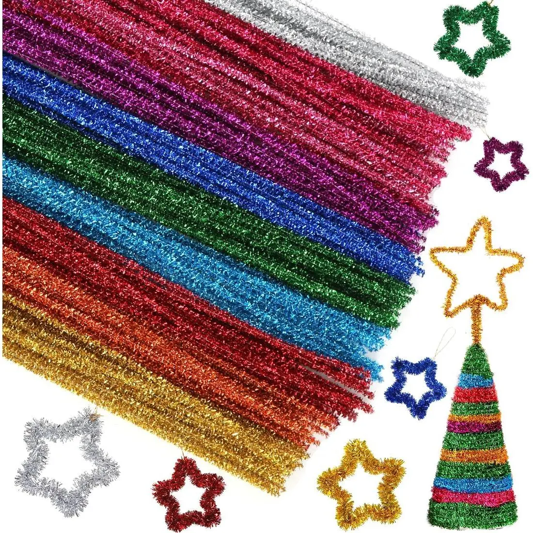 400Pcs High-Quality Reusable Wire Craft Pipe Cleaners (30cm x 6mm) - Bendable, Fluffy, Flexible, Anti-Scratch, Glittery, Christmas Ornaments Decor Tool, Home Improvement Building Supplies