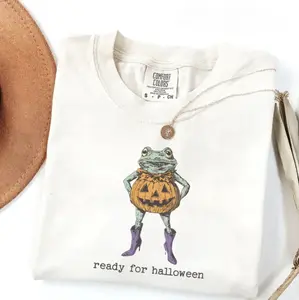 Comfort Colors Ready For Halloween Frog TShirt, Funny Pumpkin Costume Tee, Spooky Frog Shirt, Fall Halloween Outfit, Spooky Season Tee, Gift For Women