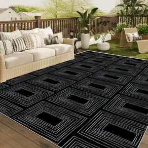 Geometric Line Pattern Outdoor Rug, Waterproof Mat, Reversible Plastic Camping Rug, RV, Porch, Deck, Camper, Balcony, Backyard
