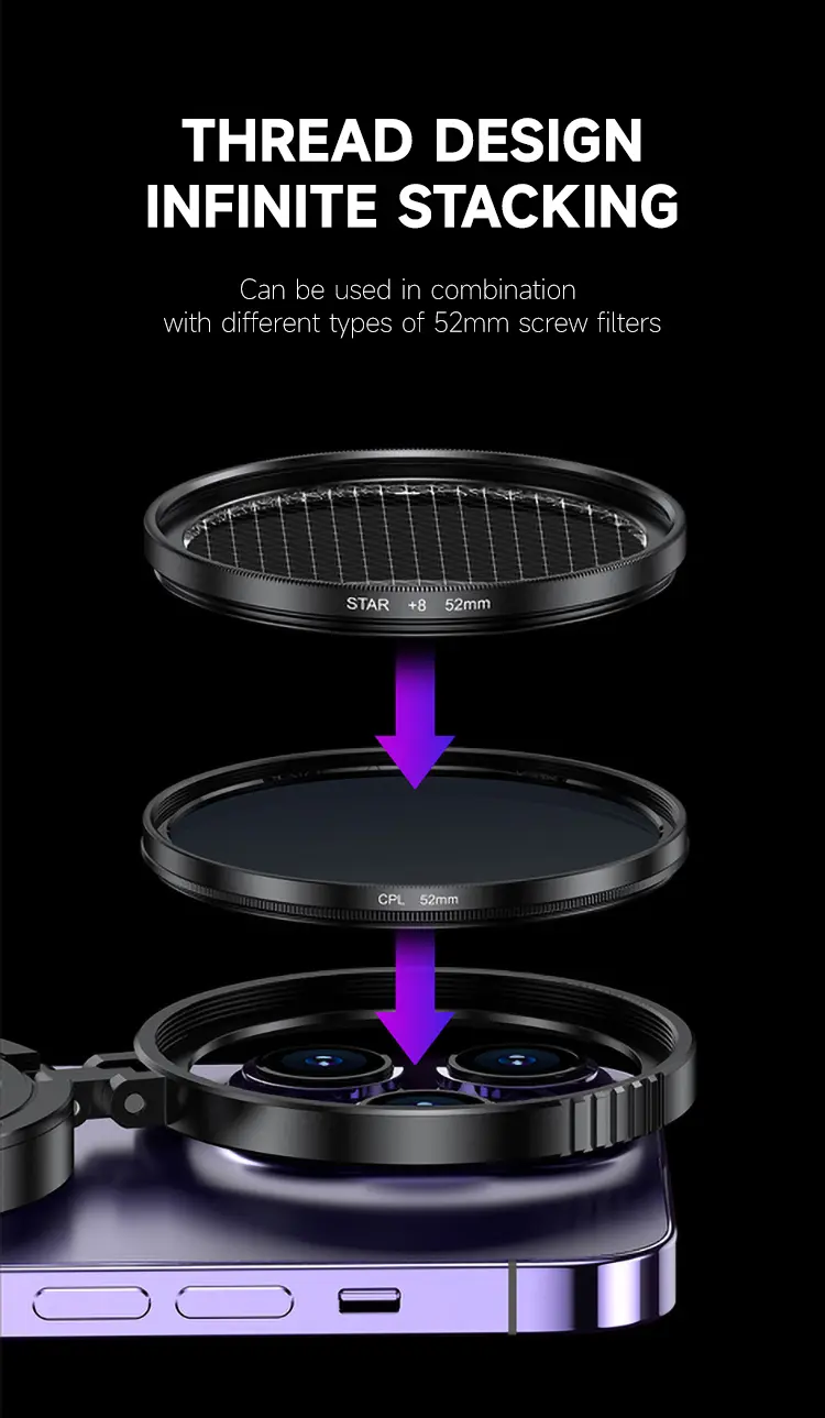 52mm CPL Camera Lens Filter, Clip-On Phone Accessory for Smartphones, Mobile & Cellphone Camera Filters with Glare Control, Metal-Plastic Build, Eliminates Stray Light and Reflections