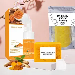 Turmeric Cleansing Set (1 Set), Deep Cleansing Facial Cleanser & Nourishing Soap & Cleansing Pads Skin Care Kit, Facial Skin Care Kit for Women & Men, Turmeric Face Wash, Brightening Cleanser