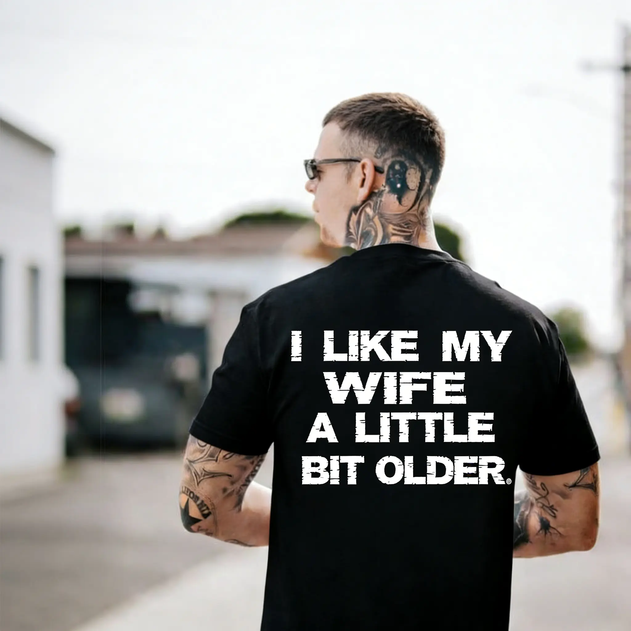 Men's Graphic Hoodie, Casual Streetwear Pullover Sweatshirt with Funny 'I Like My Wife Older' Slogan, Valentines Day Tops for Men, None, T-Shirt, Menswear