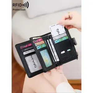 Fashion Vintage Women Short Wallet For Daily Multifunction Large Capacity Trifold Credit Card Holder RFlD Blocking Wallet For Credit Card/ ID Card/ Coins/Cash Ladies Double Zipper Pocket Clutch, Elegant Fashion Wallet, Gifts, Anniversary, Christmas