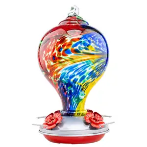 Convenient Nebula Glass Hanging Humming Bird Nectar Feeder-32 Oz. with Ant Moat (1-Pack) Phewnyzo
