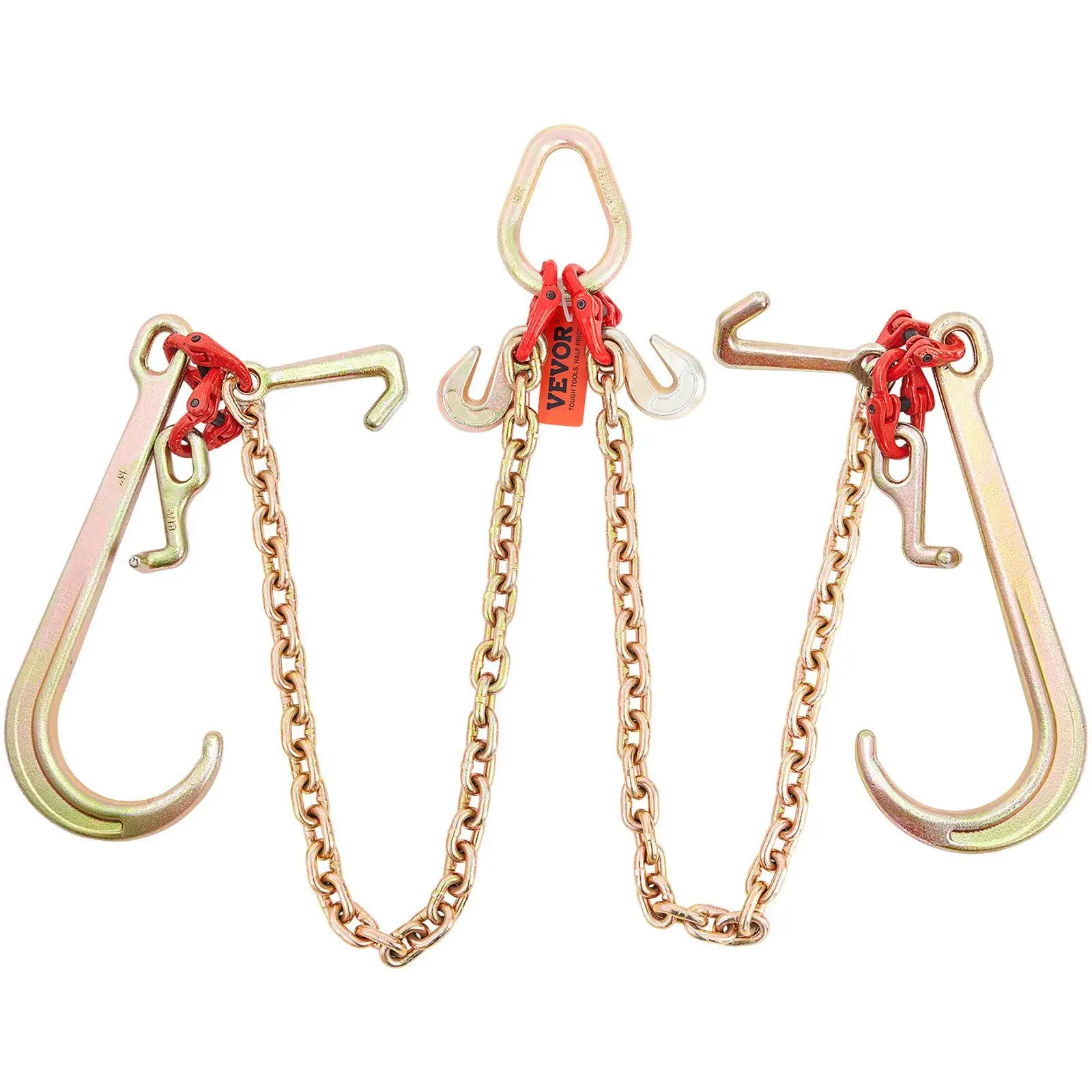 【Summerfinds】VEVOR V-Chain Bridle,  9620 lbs Working Load Limit, 5/16'' x 3' G80 Tow Chain with RTJ Cluster Hooks, DOT Certified, Galvanized Coating Manganese Steel & D-Shackle, for Lifting & Moving Activities VEVOR Super Brand Day