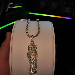 Luxury Rhinestone San Judas Necklace in Gold Plated with 24 Inch Rope Chain for Stylish Accessories