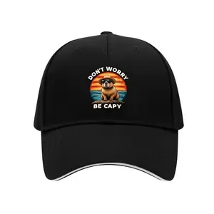 Don't Worry Be Capy Retro Sunset Capybara Aesthetic Baseball Cap, baseball cap, wash cap, gift for men and women, birthday gift