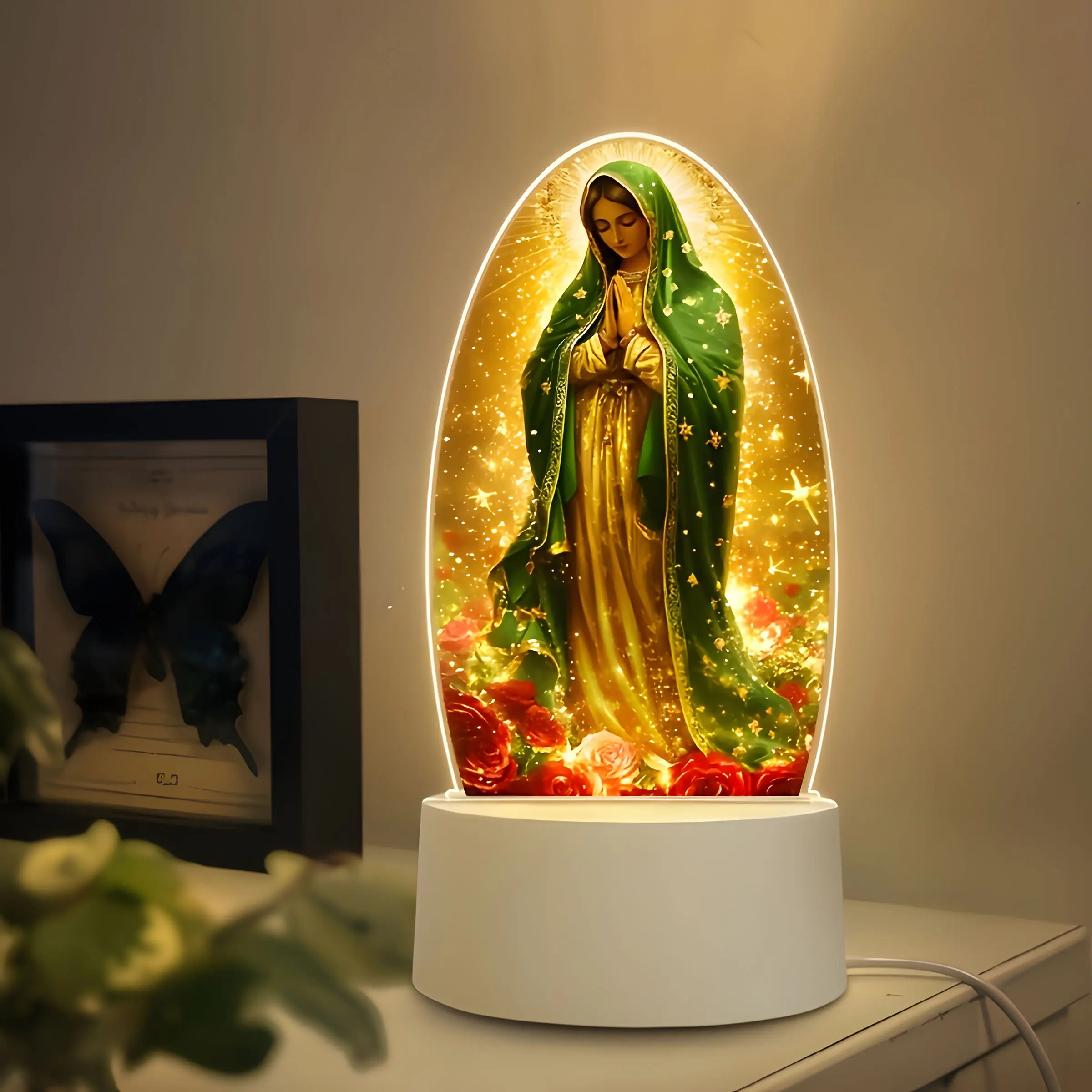 USB powered prayer light for Our Lady of Guadalupe, warm spiritual atmosphere, blessing gift~Home decoration. Creating a peaceful atmosphere is perfect for Christian devotion and meditation. Religious decorative lights