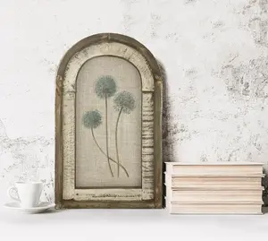 Blue Flowers Wall Decor | Farmhouse Decor | Arch Window Frame | Linen Wall Hanging | Blue Globe Onion Flower
