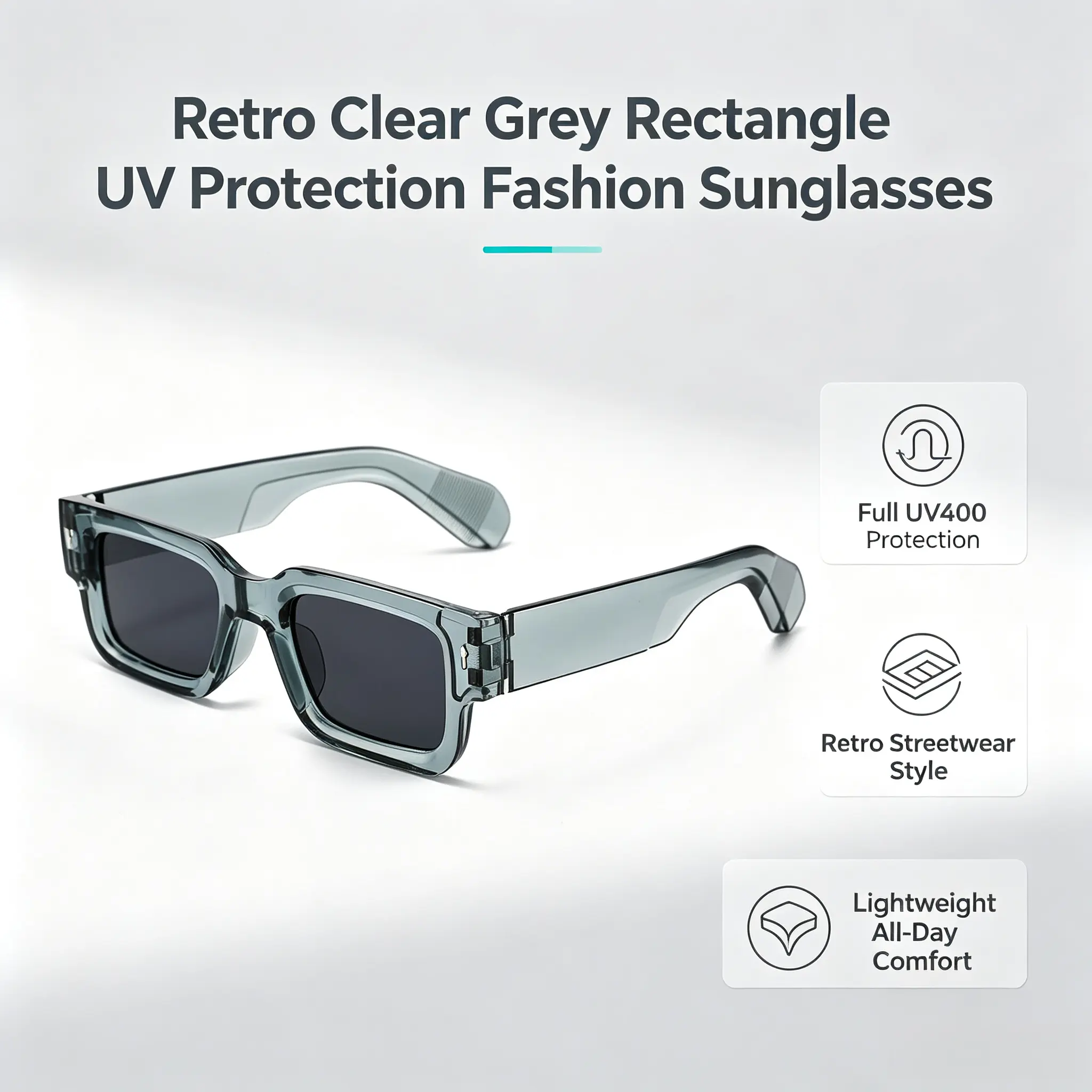Unisex Trendy Square Sunglasses - Full-Rim Bold Black Retro Chunky PC Plastic Frame, Broad Spectrum UV-Protection PC Lenses, Alternative Aesthetic Streetwear Men's Accessories, Ideal for Summer