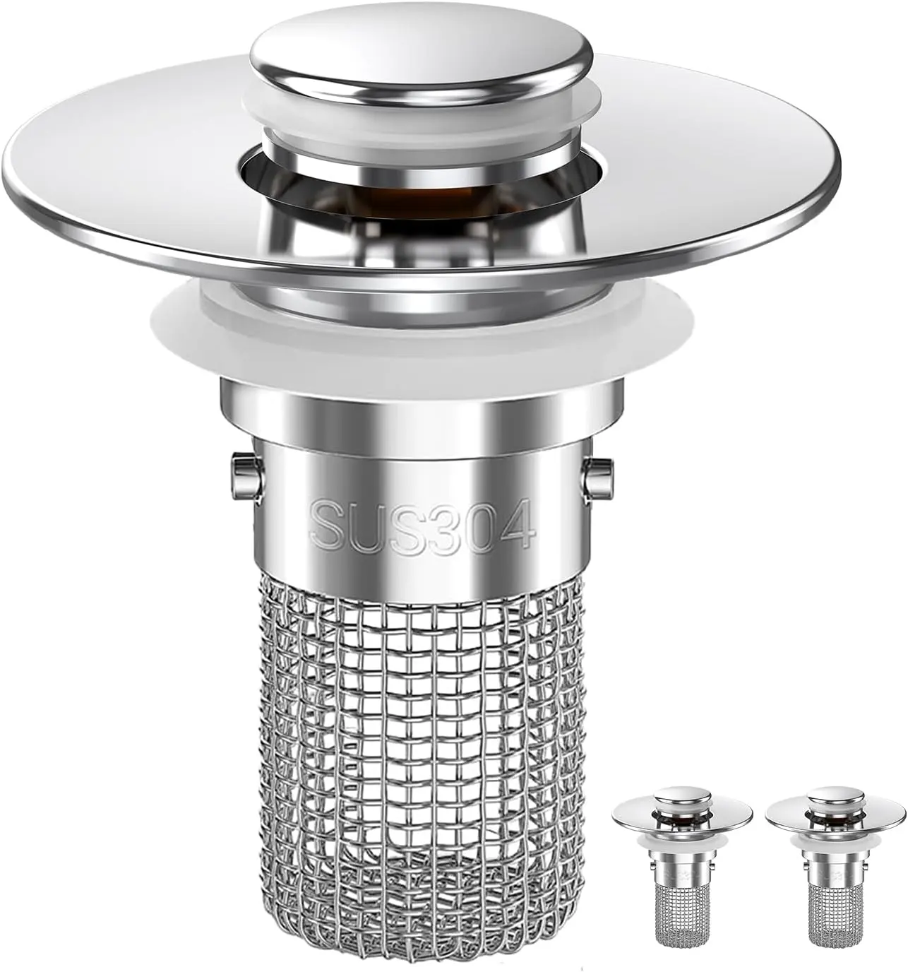 Stainless Steel 2-in-1 Bathroom Drain Stopper - ABS Brass Portable Anti-Clog Plug, Hair Catcher, Anti-Odor Plug, Jewelry Saver, Universal for Sinks, Bathtubs