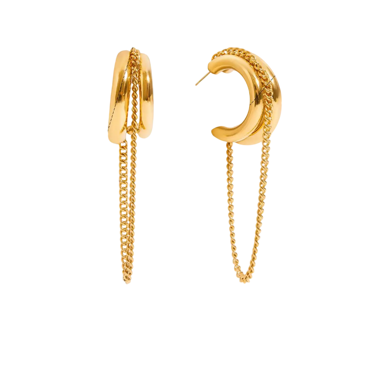 Gold Hoop Chain Earrings