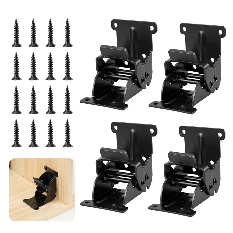 Folding Brackets Self Locking Hinge, Heavy Duty Foldable Support Bracket with Screws, Space Saving Table Leg Hardware for DIY Furniture, Desk, Bed and Workbench