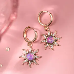 Rapunzel Princess Jewelry, Princess Crown Geek Jewelry, Sun-Themed Purple Zircon Earrings, Celestial Sun Charm Earrings