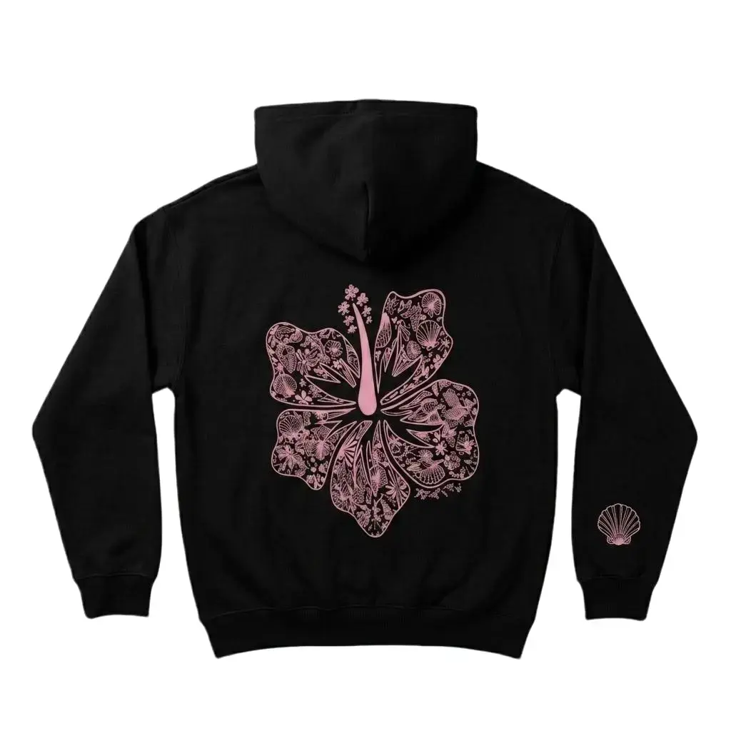 Cozy Coastal Seashell Embroidered Hoodie Oversized Beach Sweatshirt Trendy Ocean Vibe Pullover Cute Vacation Gift for Women
