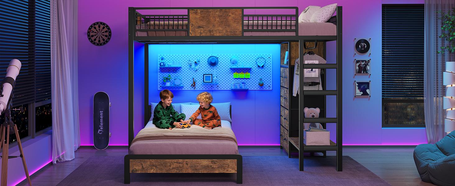 Sikaic Full Over Twin Bunk Bed with 8 Storage Drawers, Metal Bunk Bed with LED Lights & Storage Shelves, Loft Bed with Ladder & 13.4" Safety Guardrail for Kids & Teens summervibes Sikaic Full Over Twin Bunk Bed with 8 Storage Drawers, Metal Bunk Bed with LED Lights & Storage Shelves, Loft Bed with Ladder & 13.4" Safety Guardrail for Kids & Teens summervibes
