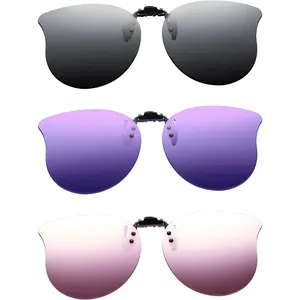 FOS23 3 Pairs Polarized Clip On Sunglasses Cat Eye Flip Up Lens Sunglasses Lightweight Metal Clip Rimless Clip-on Glasses for Women