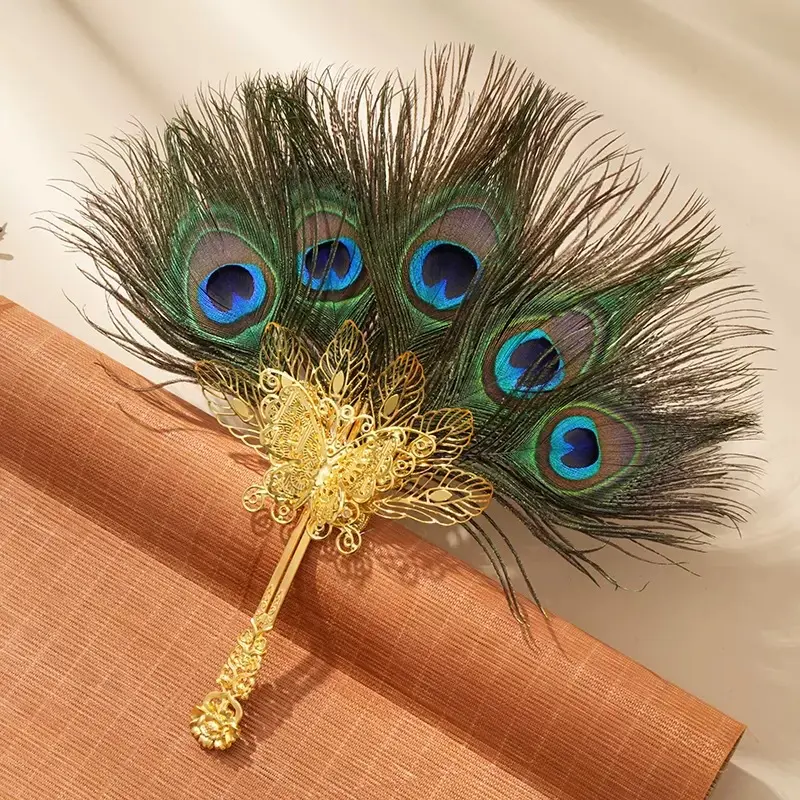 Peacock Feather Round Fan Performance Prop Versatile Handheld Small Fan Decoration Items Art Gifts Folding Hand Fan Folding Fans