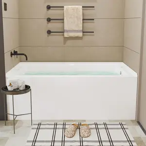 Garvee 60"x30" Acrylic Alcove Soaking Tub with Integral Apron Front | Right-Side Drain & Brushed Nickel Pop-Up Drain | Glossy White Rectangular Bathtub