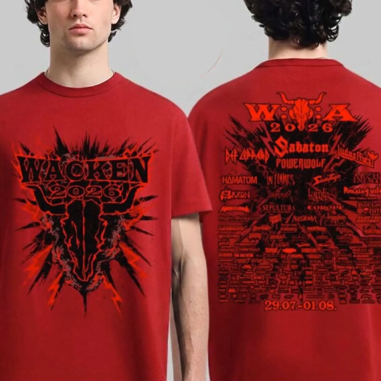 Wacken Open Air 2026 Festival The Anniversary Merch Thunderclouds Red T-Shirt K17