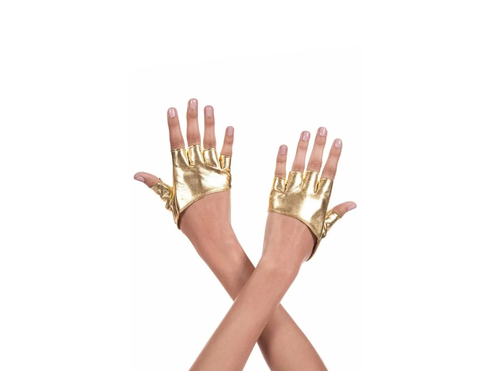 Music Legs 463-GOLD Short Faux Leather Fingerless Gloves, Gold