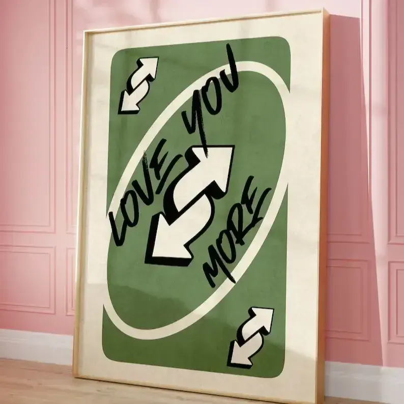 [Free ship] Love You More Print, Green Retro Wall Art,Playing Card Design, Girly Valentine's Day Decor,Decor poster Artistic Ornaments Room Photo Decoration(Note:Poster only (unframed)) wall decor