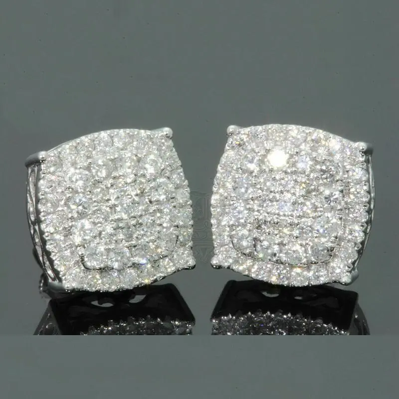 【2026 TREND ALERT】Unisex 12mm Full Pavé CZ Stud Earrings, AAA Micro-Pave Artificial Zirconia Gold Geometric Square Fashion Ear Jewelry, Luxury Men's Accessories for Birthday, Anniversary d color vvs1 synthetic moissanite