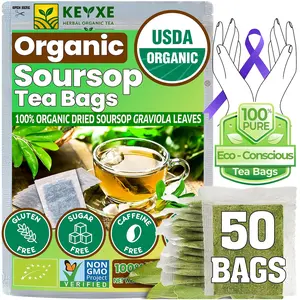 KEYXE Organic Soursop Tea Bags - USDA Certified, Non-GMO, 100% Graviola Leaves for Digestion, Immunity, Sleep & Skin Health, Caffeine-Free, 50 Count