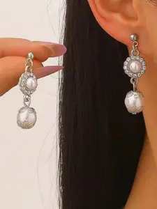 Trendy Pearl Dangle Earrings, French Court High-End Fashion Statement Jewelry, Perfect for Parties & Dates, Elegant Design