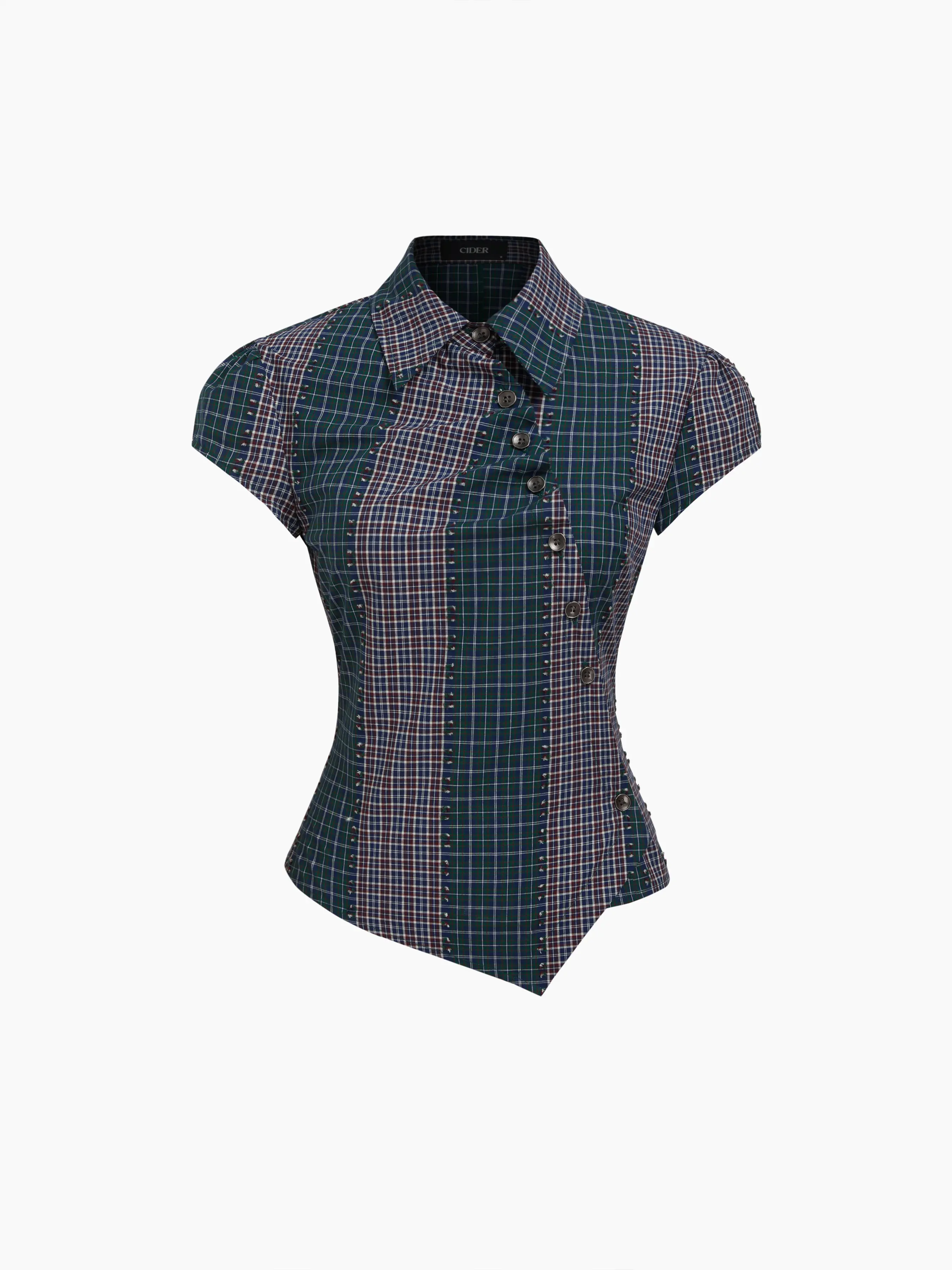 Cider Women's Asymmetrical Button, 2-Tone, Patched Blouse