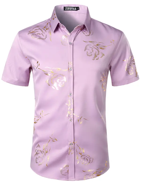 ZEROYAA Mens Hipster Gold Rose Printed Slim Fit Short Sleeve Button Down Dress Shirts - TikTok Shop ZEROYAA Mens Hipster Gold Rose Printed Slim Fit Short Sleeve Button Down Dress Shirts - TikTok Shop