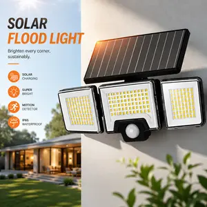 Solar Motion Sensor Outdoor Light – 3-Head 216 LED Security Floodlight with Remote Control, IP65 Waterproof Adjustable Solar Powered Wall Lamp for Garden, Garage, Yard, Porch & Driveway