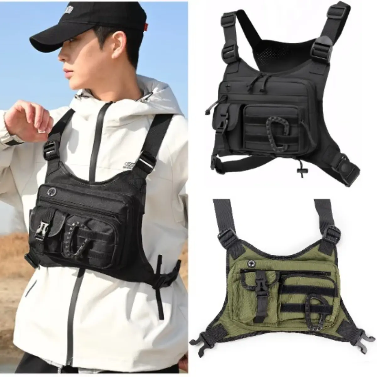 Men‘s Chest Pack Tactical Outdoor Sports Running Belt Phone Holder Hands Free Camping Hiking Molle Bag Casual Daypack Travel EDC Utility Cell Phone Wallet for Men with Camo
