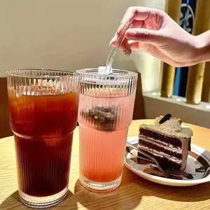 Large Capacity Striped Fruit Tumbler with Lid - Insulated, Multi-purpose, Hand Washable Only, Reusable Beverage Tumbler - Suitable for Cold Drinks, Juices, Coffee - Ideal for Home, Office, Celebrations, Drinkware, Insulated Glass Cup