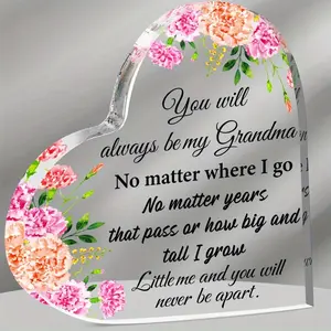 Heart-Shaped Grandma Centerpiece with "Grandma" Text & Floral Design - Pink Roses, 's Breath-like Flowers - Acrylic Tabletop Keepsake for Birthdays,, Mother’s Day Gift for Grandmothers